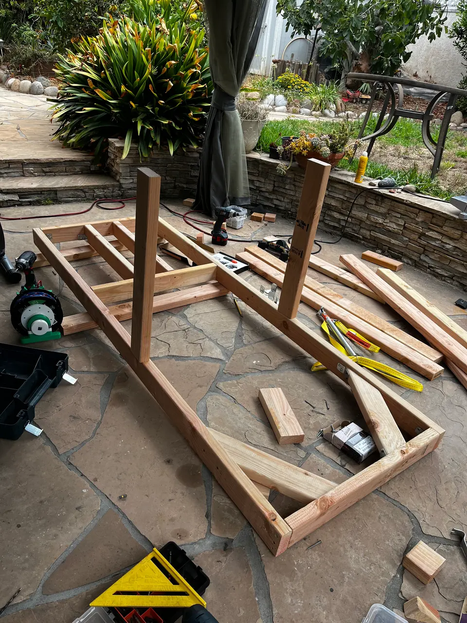 The timber frame early in the build