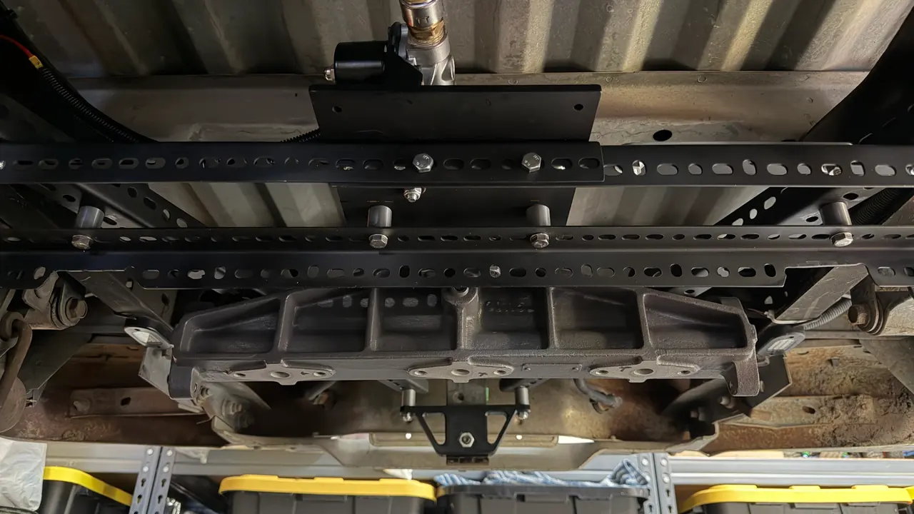 The cage bolted up under the truck