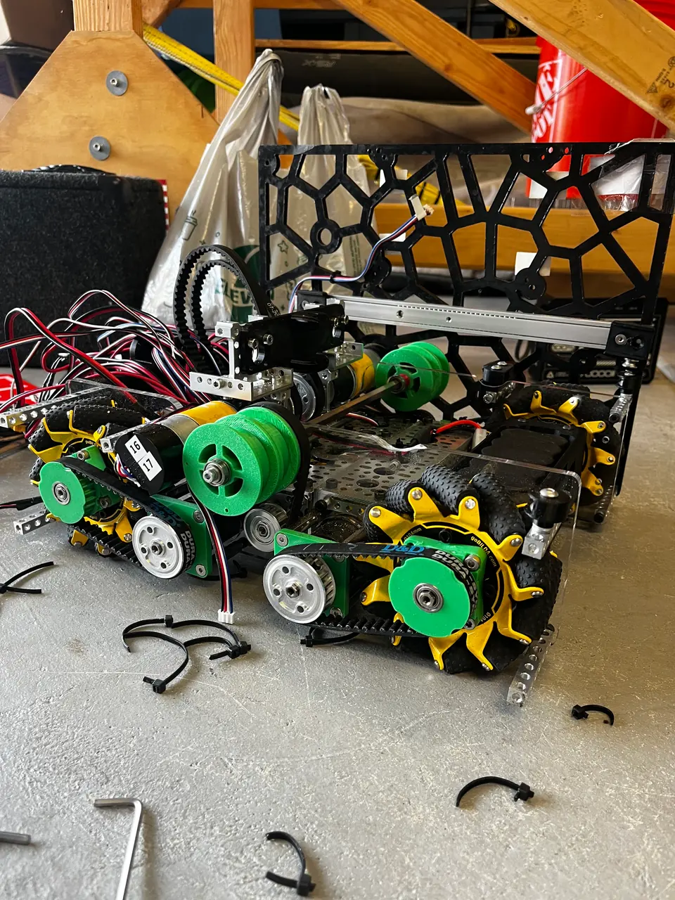 Mecanum drivetrain and mechanisms during assembly